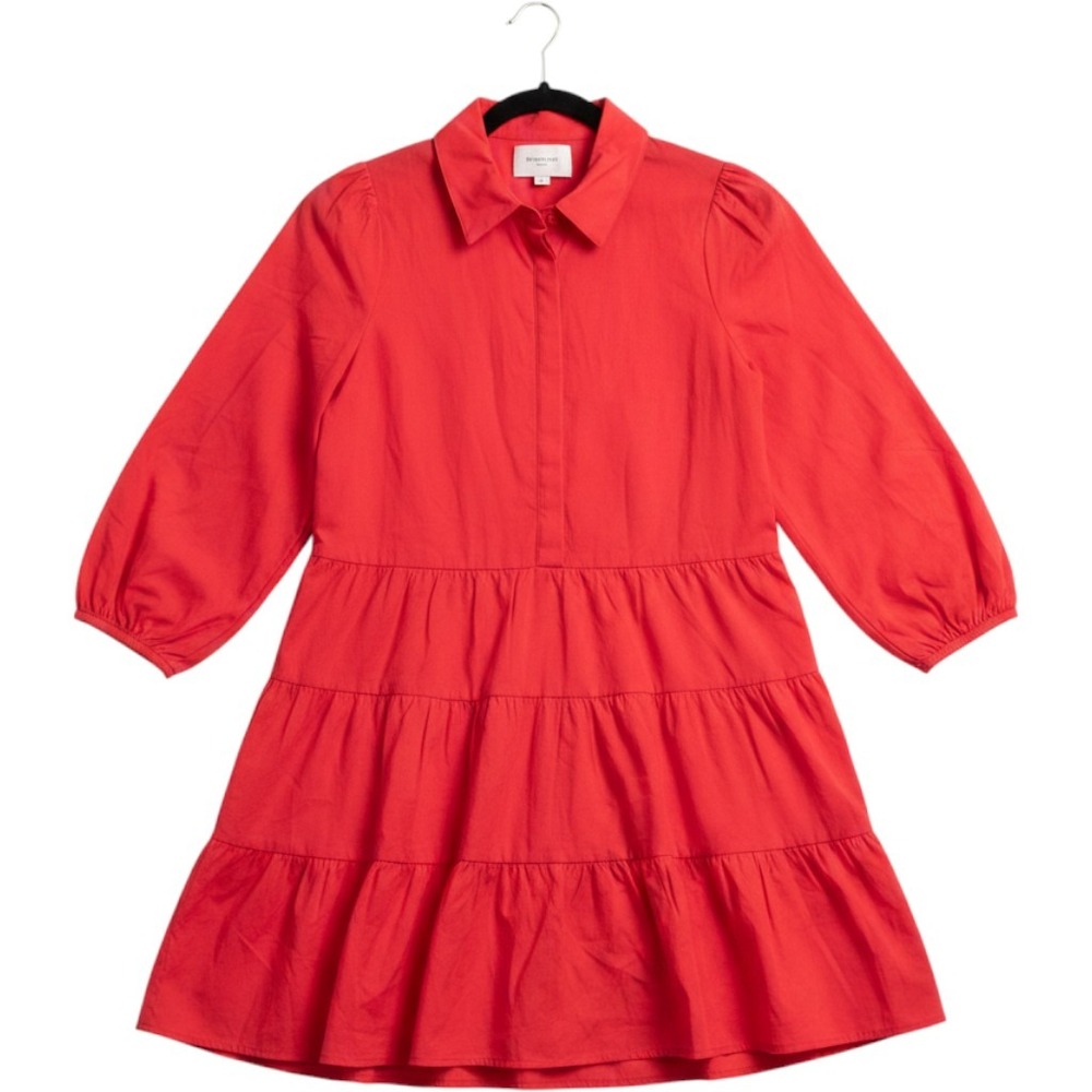Tuckernuck Pomander Place Red Mini Shirt Dress Cotton 3/4 Sleeve Medium Y24744T
